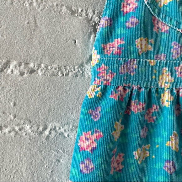 Vintage Oshkosh B’Gosh Corduroy Overall Jumper Dress 6 Blue Pink Floral USA Made - Picture 6 of 14